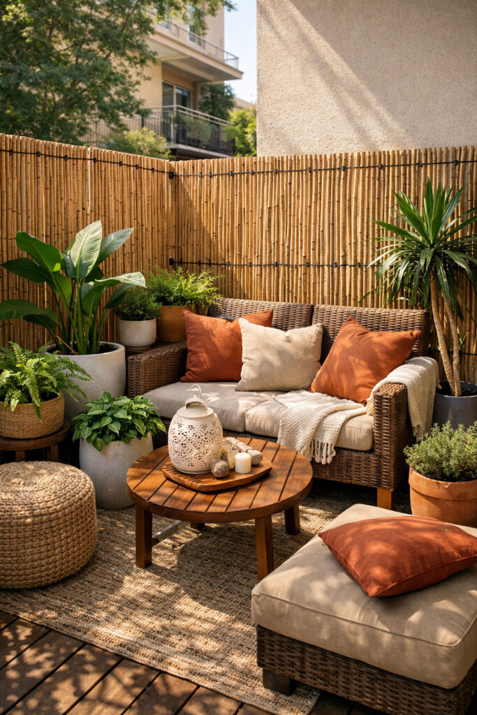 modern balcony garden with no-drill privacy screens