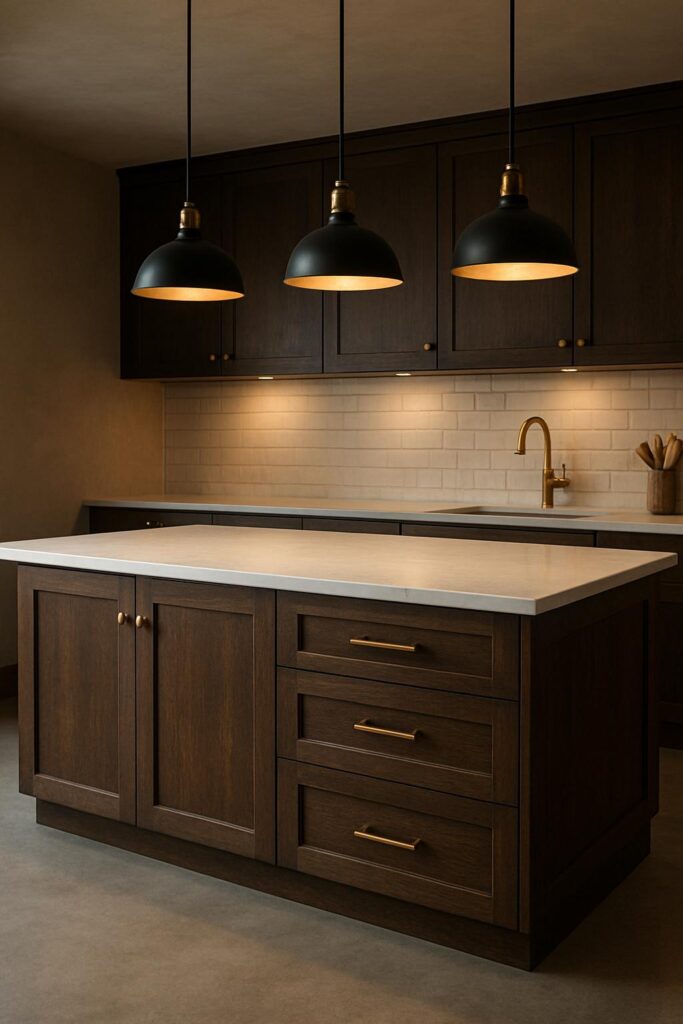 Industrial Pendant Lights Over Kitchen Island