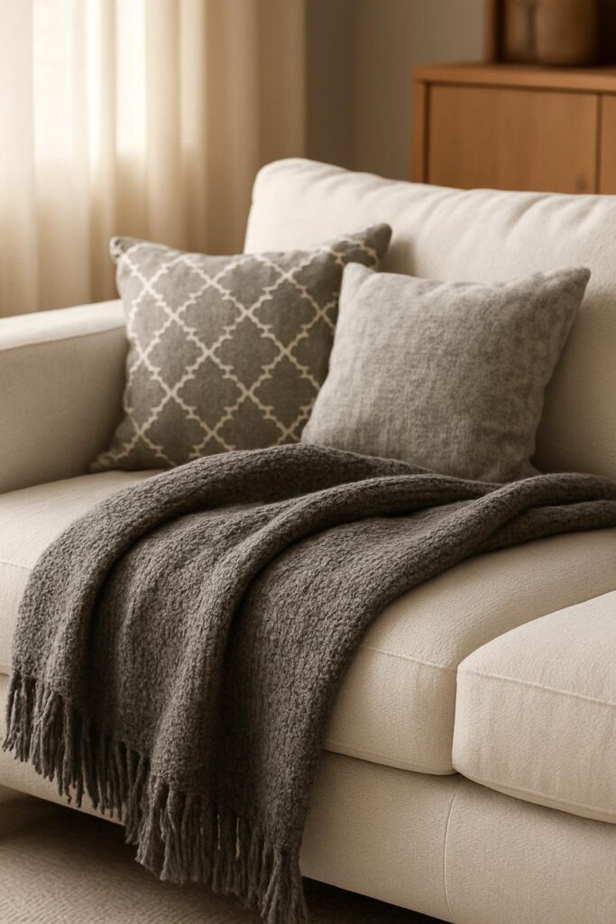 White and Gray Cozy Living Room Textures