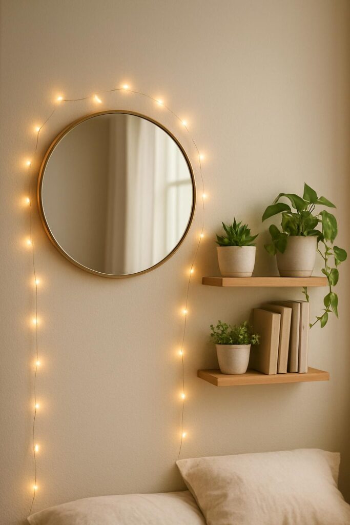 Dorm Room Wall Decor with Mirror and Lights