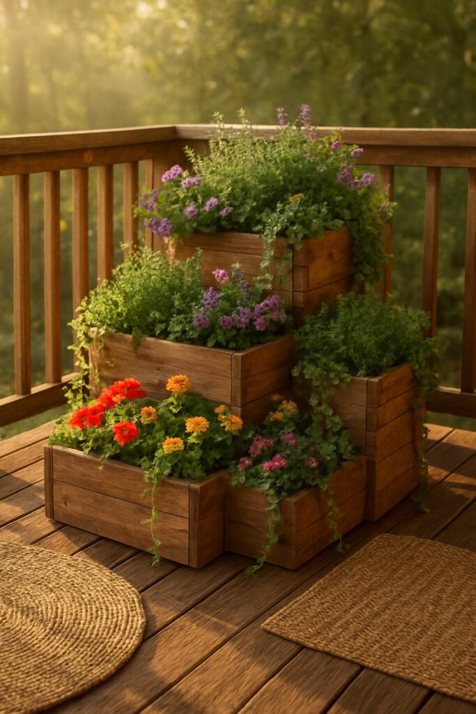 Rustic Multi-Tier Deck Planter Garden