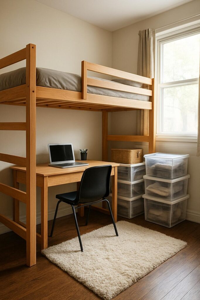 Space Saving Loft Bed Dorm Setup